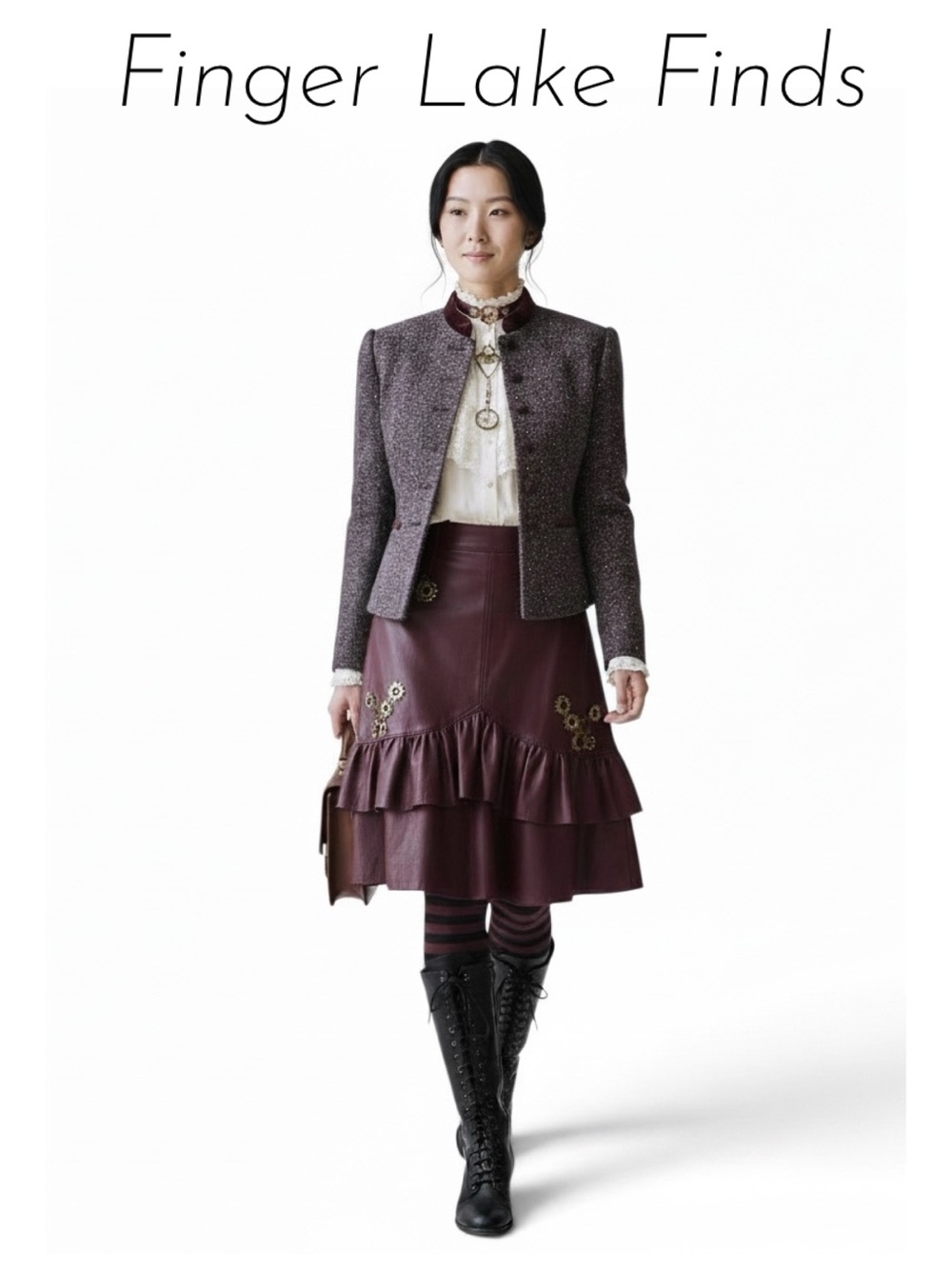 Evan Picone Vintage Tweed Burgundy Tailored Jacket with Velvet Trim